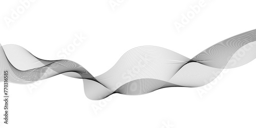 Vector wavy grey lines flowing smooth curve black gradient color on transparent background in concept of technology, science, music, sound, banner, poster, modern.