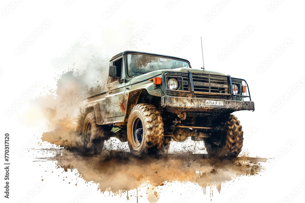 Watercolor Off Road Jeep clipart cross illustration on white background Watercolor Off Road Jeep clipart cross illustration on white background