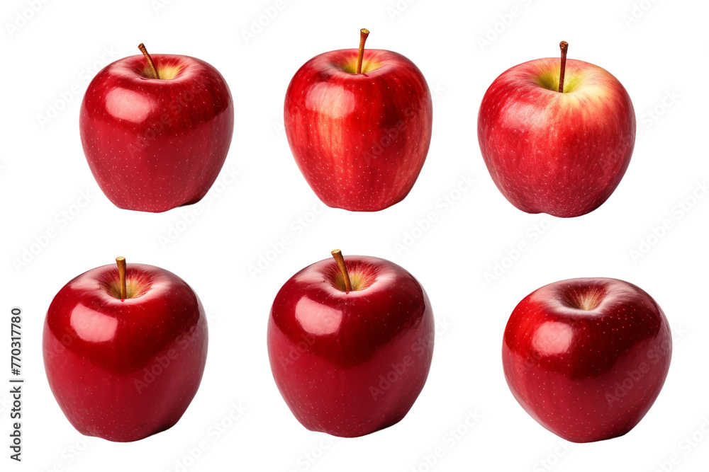Six Red Apples Aligned in a Row. On a White or Clear Surface PNG Transparent Background. Six Red Apples Aligned in a Row. On a White or Clear Surface PNG Transparent Background.