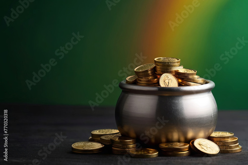  Gold coins and green backdrop.