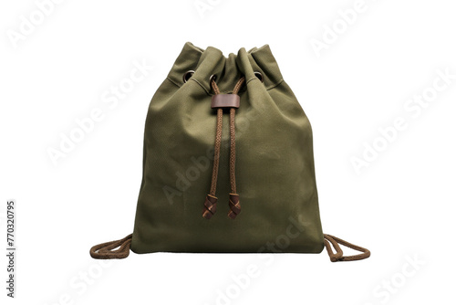 Green Bag With Brown Leather Handle. On a White or Clear Surface PNG Transparent Background. photo