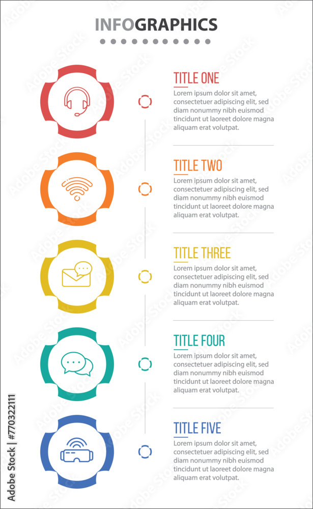 Fototapeta premium Vector Infographic design with icons. process diagram, flow chart, info graph, Infographics for business concept, presentations banner, workflow layout. 5 options or 5 steps. Vertical Steps