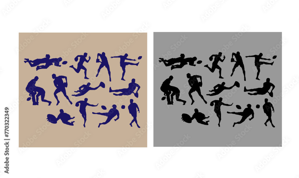 collection rugby silhouettes people playing sport, design, business, symbol, icon, running, sign, competition, runner, team, 