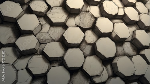 A sketch of an abstract background featuring a mesmerizing hexagon pattern illuminated by glowing lights. The sketch should capture the basic outlines and shapes of the hexagons, with emphasis on crea