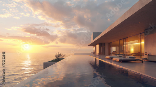 modern minimalistic house perched on a sea cliff