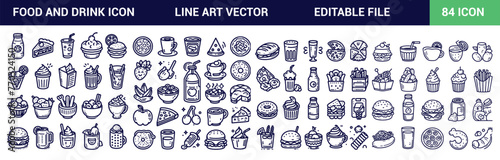 Food and drinks icon set. Restaurant line icons set.Editable Stroke Vector Icon Set. Outline icons collection. Simple vector illustration
