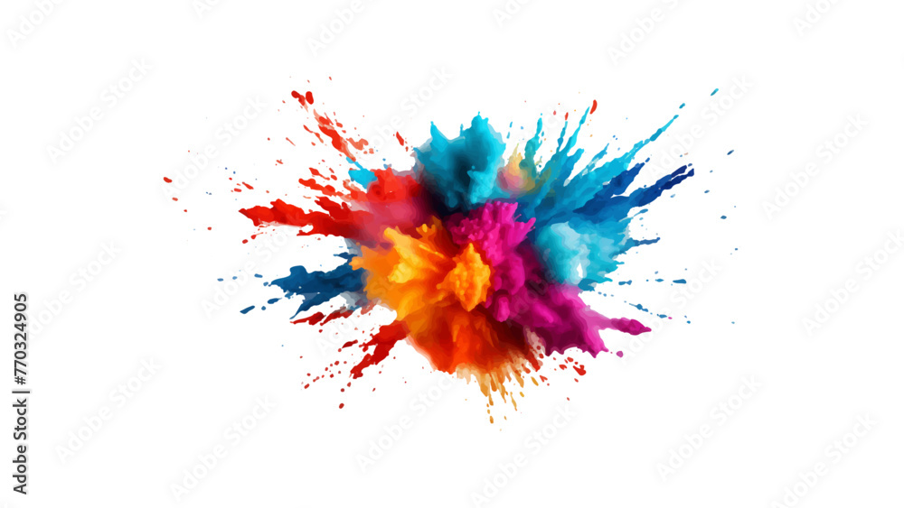 colorful vibrant rainbow Holi paint color powder explosion with bright colors isolated white background.	