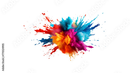 colorful vibrant rainbow Holi paint color powder explosion with bright colors isolated white background.	