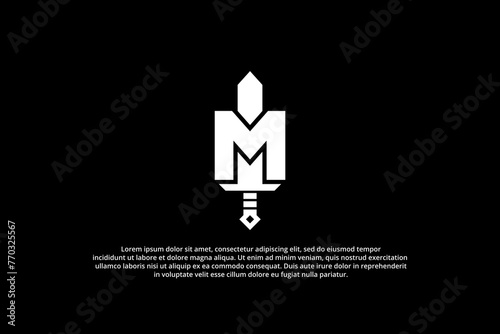 logo letter m sword monogram