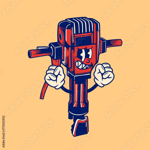 Retro character design of jackhammer breaker