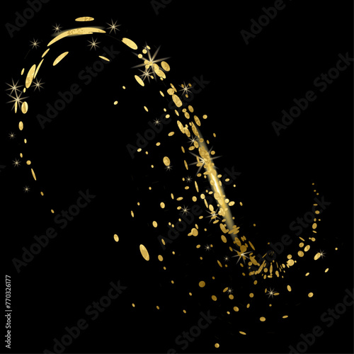 Star dust Gold Foil set. Gold brush stroke. Sparkling golden ring  made on brush stroke isolated on transparent background. Stardust Gold Foil  design element.Gold sparkle ,splatter border.