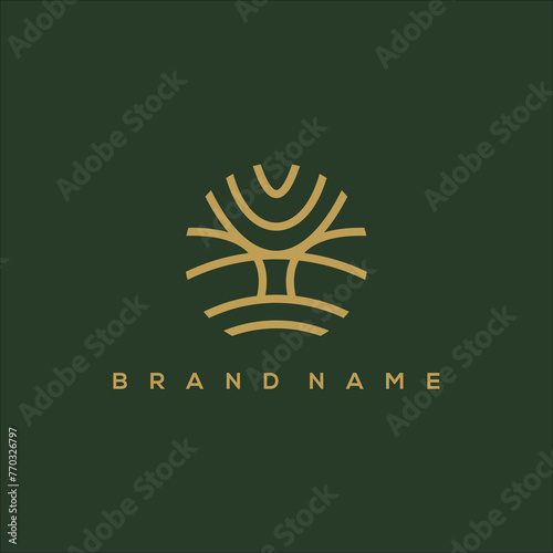 line art tree oak logo vector