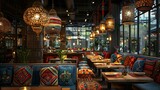 Ethnic Style Restaurant Interior with Ornate Lanterns