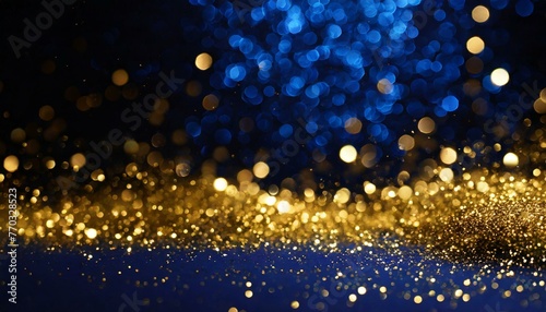 Golden Glow  Christmas Bokeh with Navy Blue Background and Glimmering Gold Particles  a Festive Delight 