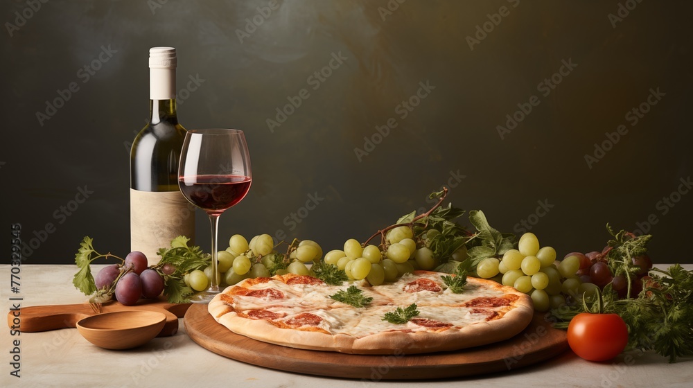 Pizza with wine