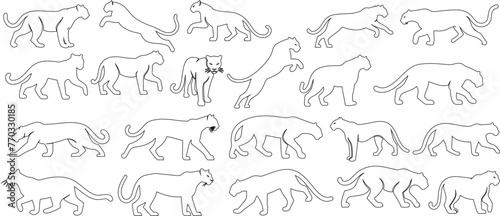 Panther sketch, line art of black panther, minimalist design, dynamic poses