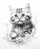 Kitten Sketch. Generated Image. A digital rendering of a pencil sketch of a cute little kitten with black and gray on white.