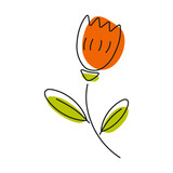 Hand drawn doodle flower. Stylized flower tulip. Decorative element for wedding, birthday design. 