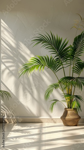 Palm Tree Casting Shadow on Wall