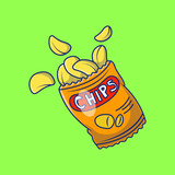 Bag Of Potato Chips Cartoon Vector Icons Illustration. Flat Cartoon Concept. Suitable for any creative project.