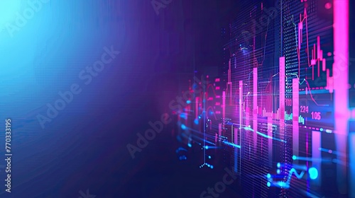 Digital Featuring an Illuminated Bar Graph With Data Points and Trading Charts Background. photo
