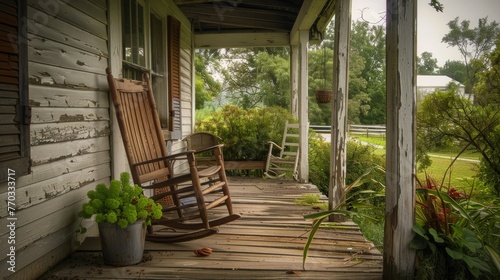 A rocking chair on a porch, swaying gently in the summer breeze, a place for quiet reflection on the past.  © Vilayat
