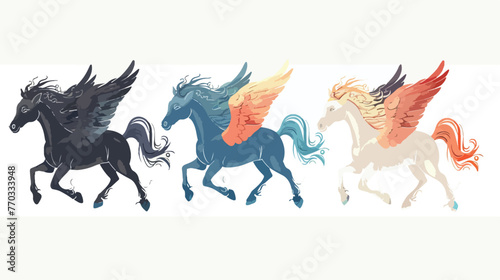 Flying Horses flat vector isolated on white background