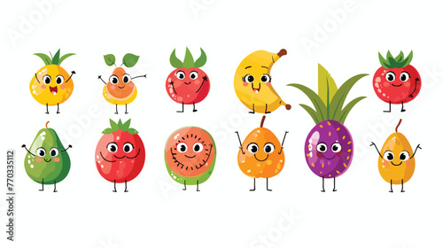 Fruit cartoon character english vocabulary. childrens