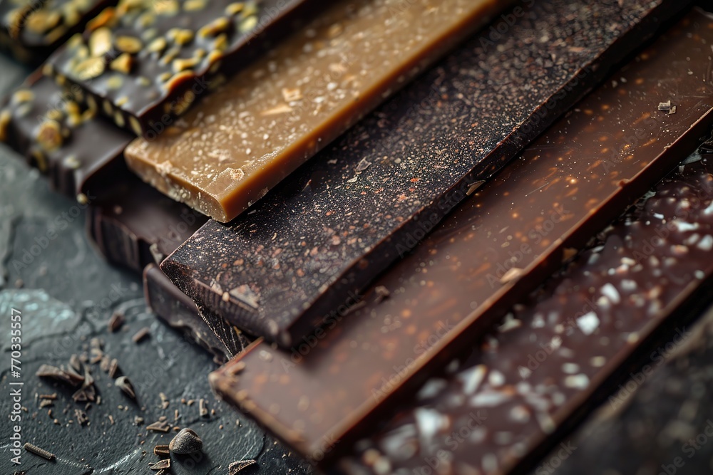 Indulgent chocolate bars with nuts and sea salt, a perfect treat. Indulgent chocolate bars with nuts and sea salt, a perfect treat.