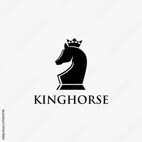 minimalist king horse of chess logo icon vector template on white background