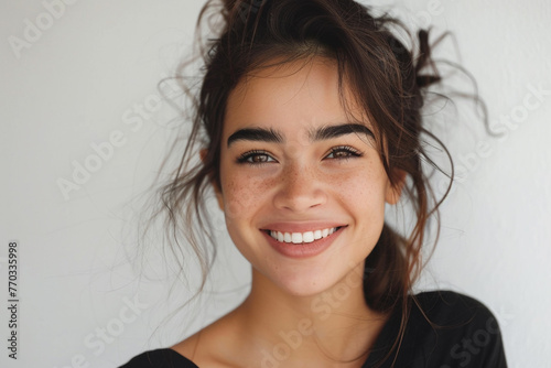 Realphoto of beauty women smile white background.