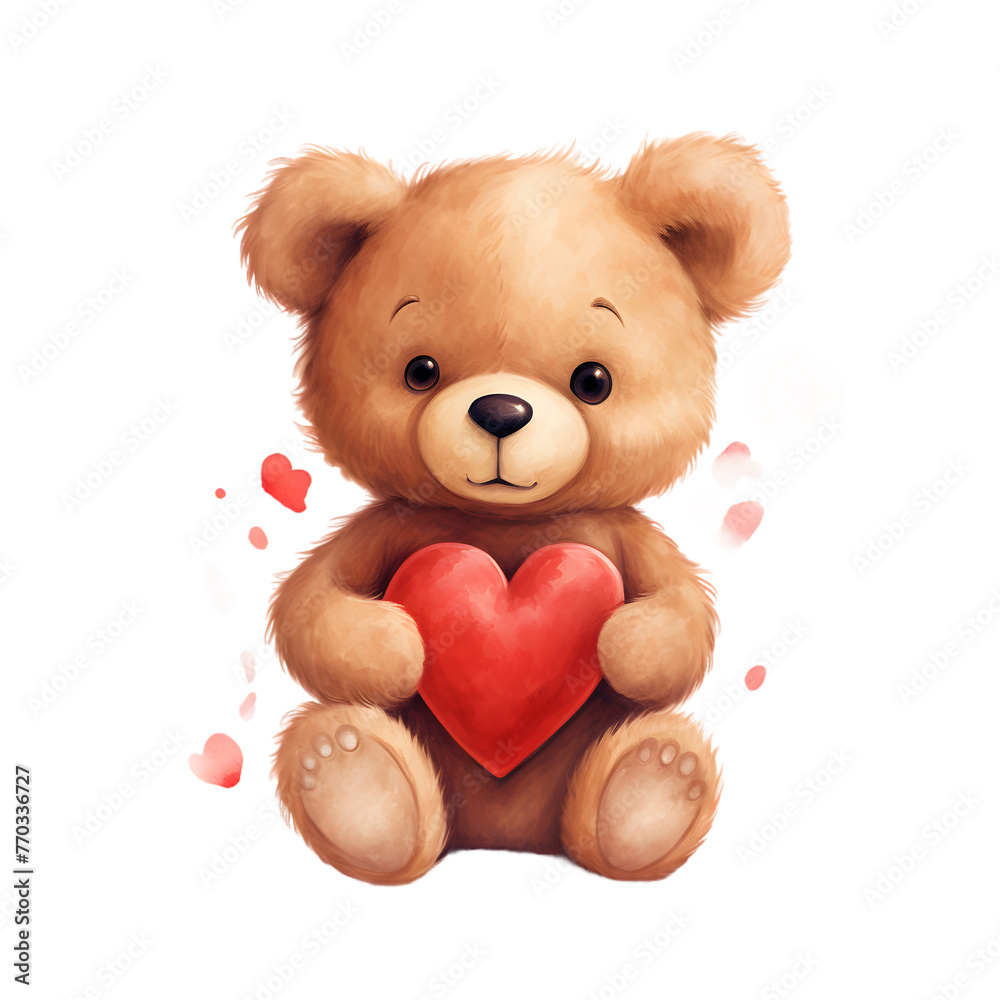 teddy bear with heart isolated on a transparent background