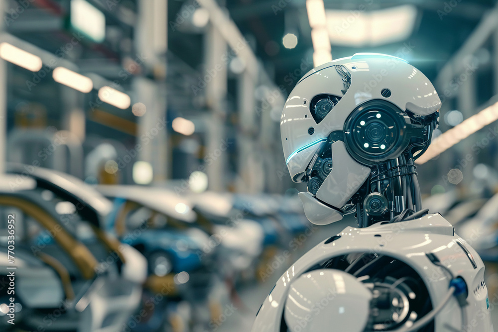 Robot working in car factory background. Robot working in car factory background.