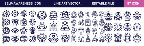 Self-awareness icons set, Thin linear style icons Pack. Outline icon collection. Editable stroke. Vector illustration