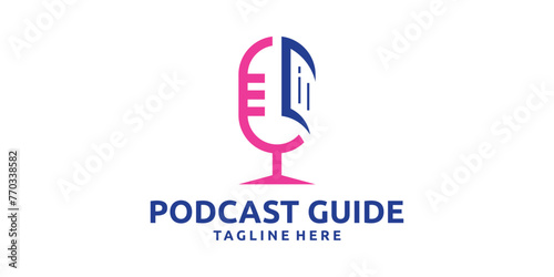 logo design creative podcast paper, microphone, guide, list, logo design template, symbol, icon, vector, creative idea.