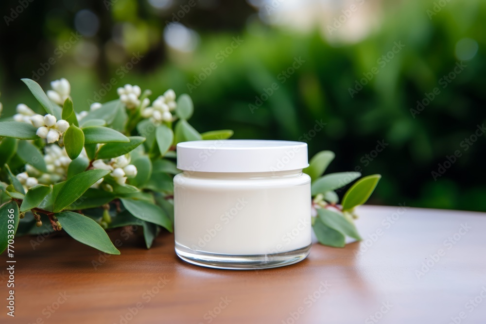 The simple glass jar containing natural face cream for Waterless Self Care. The simple glass jar containing natural face cream for Waterless Self Care.