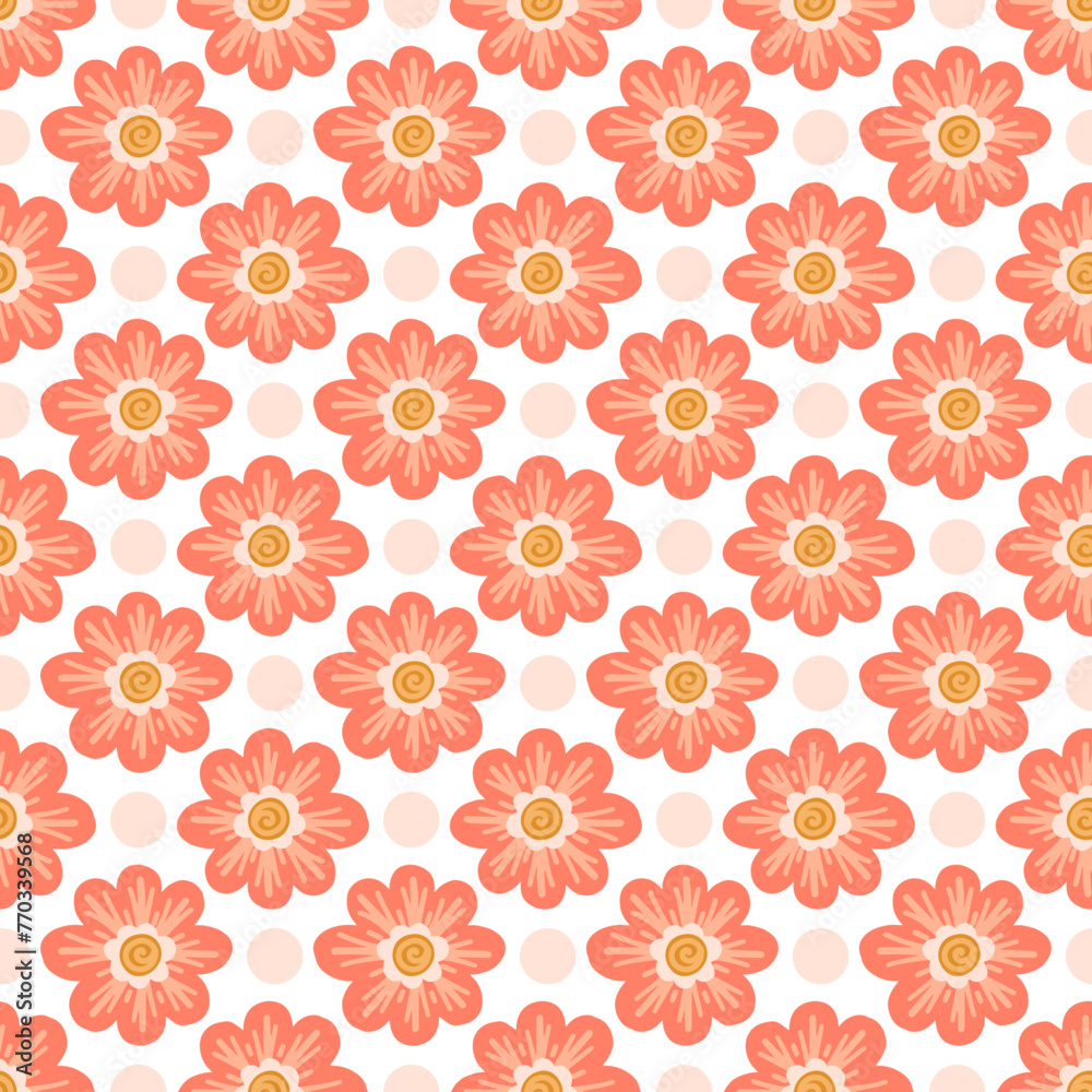Flowers seamless pattern, nature minimalist hugge illustration