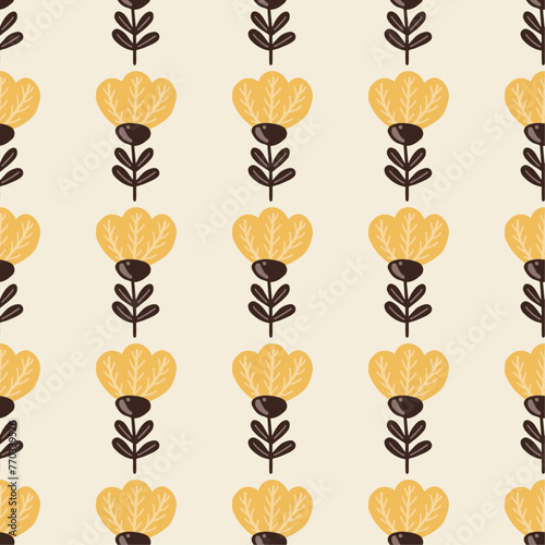 Flowers seamless pattern, nature minimalist hugge illustration