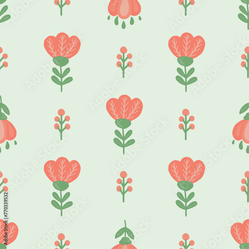 Flowers seamless pattern, nature minimalist hugge illustration