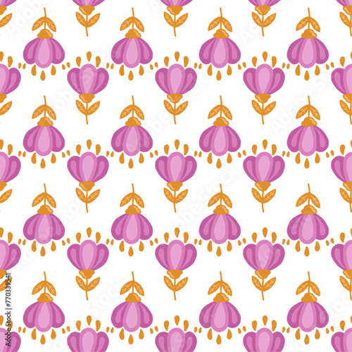 Flowers seamless pattern, nature minimalist hugge illustration