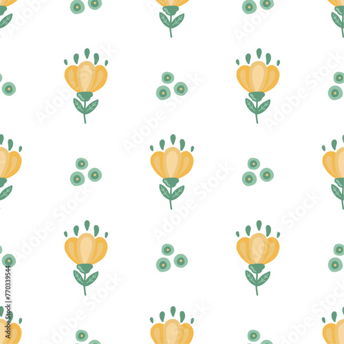Flowers seamless pattern, nature minimalist hugge illustration