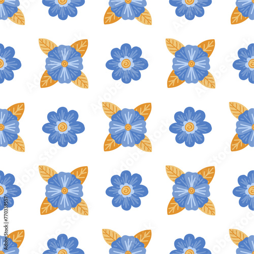 Flowers seamless pattern, nature minimalist hugge illustration
