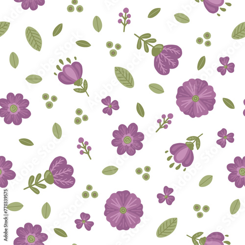 Flowers seamless pattern, nature minimalist hugge illustration