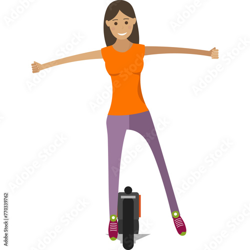 Young woman riding monocycle vector icon isolated on white