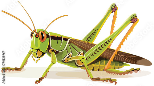 Cartoon grasshopper on white background flat vector isolated