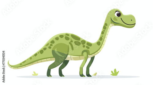 Cartoon green dinosaur on white background flat vector