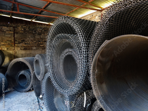 Obraz na płótnie Metal wire mesh at a factory w salonie