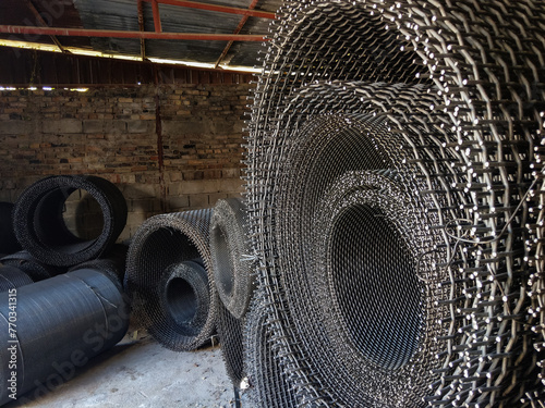 Obraz na płótnie Metal wire mesh at a factory w salonie