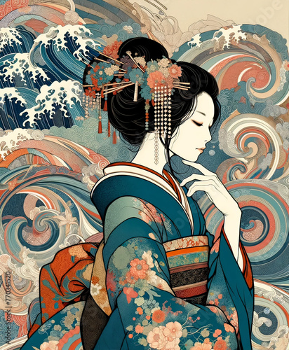 日本画（Japanese painting）／美人画 美女 着物 anime イラスト