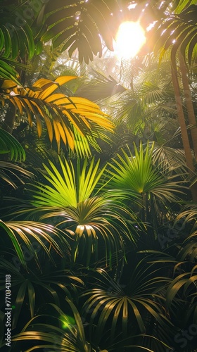 Sun Shining Through Palm Tree Leaves